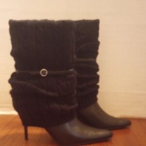 Dollhouse Black Knit Heeled Boots